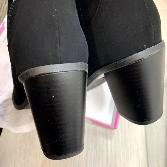 Black Perforated Design Ankle Heeled Boots - Picture 15 of 15